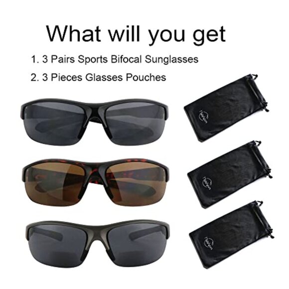 3 Pack Bifocal Sunglasses UV Protection Reading Glasses Outdoor Sports main image 5